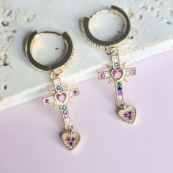 Heart Cross Hoop Earrings, 2 of 4