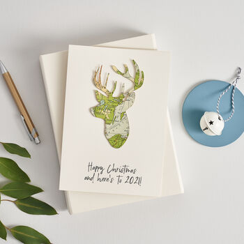 Personalised Map Stags Head Christmas Card, 4 of 4