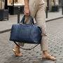 Navy Blue Genuine Leather Holdall, Travel Bag, Gym Bag, thumbnail 1 of 9