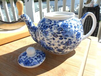 Two Cup Teapot In Ditsy Blue Rose Design, 3 of 7