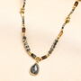 Semi Precious Black And Grey Beaded Pendant Necklace In Gold, thumbnail 1 of 5