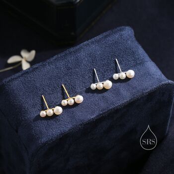 Sterling Silver Natural Pearl Trio Stud Earrings, 3 of 11