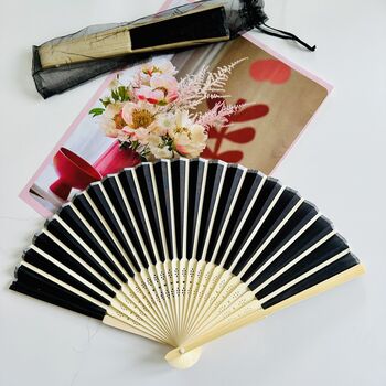 Personalised Black Folding Hand Silk Fan Women Gift, 8 of 12