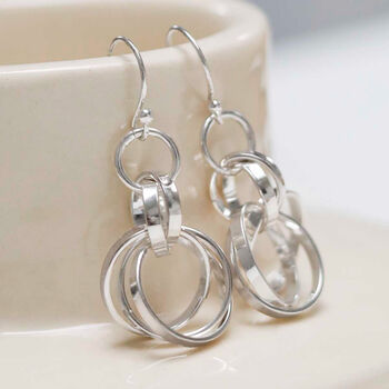 Sterling Silver Dangly Russian Rings Earrings, 5 of 7