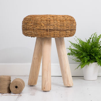 Wooden Stool With Wicker Seat, 5 of 7