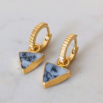 'The Triangle' Dendritic Agate Gold Plated Earrings, 4 of 7