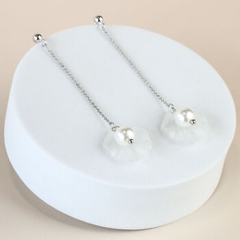 Flower Petal And Pearl Dangle Stud Earrings, 2 of 3