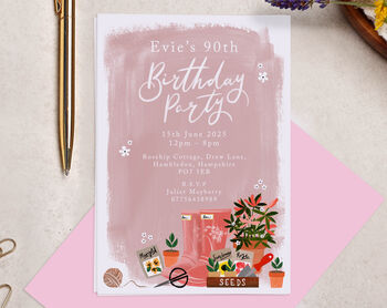 Personalised A6 Pink Gardening Birthday Invitation, 3 of 3