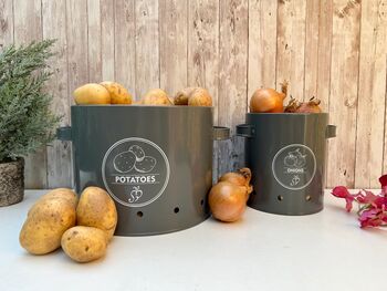 Grey Metal Onion Storage Tin – Breathable Container, 3 of 7