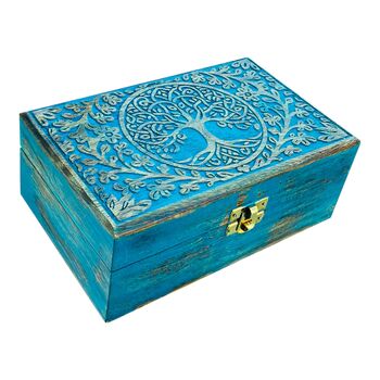 Blue Tree Of Life Engraved Wooden Keepsake Box, 12 of 12