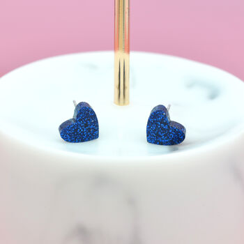 Mini Laser Cut Glitter Love Heart Earrings Studs, 6 of 12