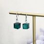 Emerald Green Crystal Cube Drop Hook Earrings, thumbnail 4 of 12