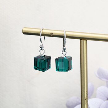 Emerald Green Crystal Cube Drop Hook Earrings, 4 of 12