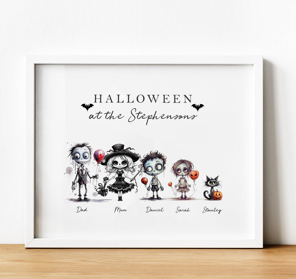 Personalised Halloween Skeleton Family Print | Gift For Mum, 1 of 5