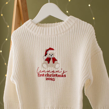 Personalised Bear First Christmas Baby Jumper, 2 of 4