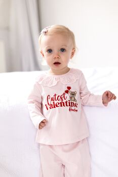 Cutest Valentine Frill Collar Personalised Embroidered Bear Pyjamas, 2 of 5