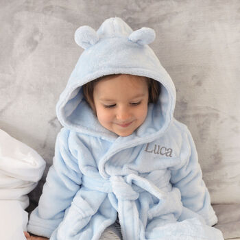 Personalised Blue Baby Dressing Gown With Ears, 7 of 12