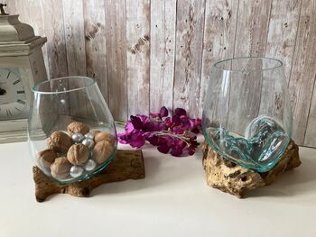 Large Molten Glass Bowl On Driftwood Handmade Pot Pourri Nuts Floating Flower Bowl, 2 of 10
