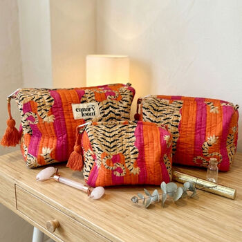 Quilted Cotton Tiger Print Cosmetics Three Set, 4 of 4