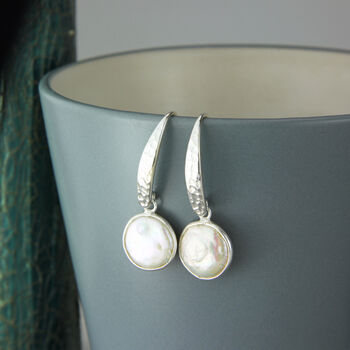 Sterling Silver Freshwater Coin Pearl Earrings, 4 of 10