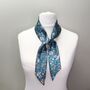 Handmade 100% Mulberry Liberty Silk Skinny Scarf Teal Rachel, thumbnail 2 of 4