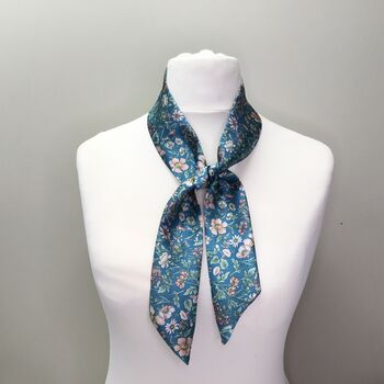 Handmade 100% Mulberry Liberty Silk Skinny Scarf Teal Rachel, 2 of 4