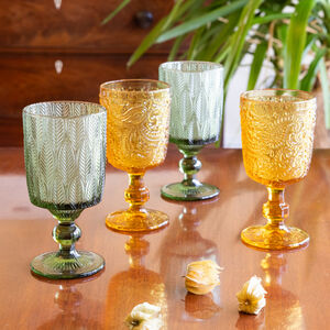 Dibor + Set Of Four Vintage Embossed Coloured Wine Glasses