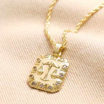 Crystal Square Zodiac Pendant Necklace In Gold Plating, 6 of 12