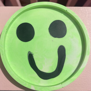Smiley Face Coasters/ Tray Neon Green Set Of Two, 4 of 8