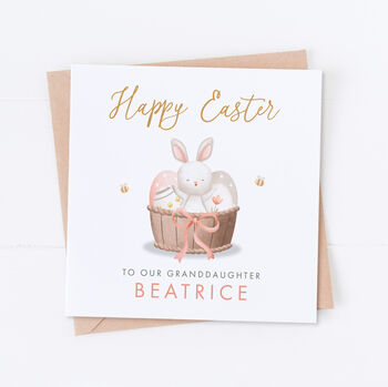 Personalised Pink Easter Bunny Basket Card, 3 of 4