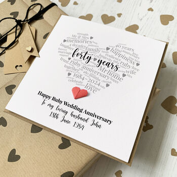 Personalised 40th Ruby Anniversary Card For Husband/Wife, 2 of 3