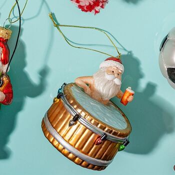 Glass Santa In A Hot Tub Bauble, 2 of 2