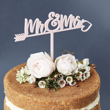 Romantic Mr And Mrs Heart Arrow Cake Topper, 5 of 5
