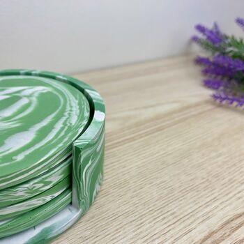 Set Of Four Emerald Green Coasters And Holder, 8 of 8