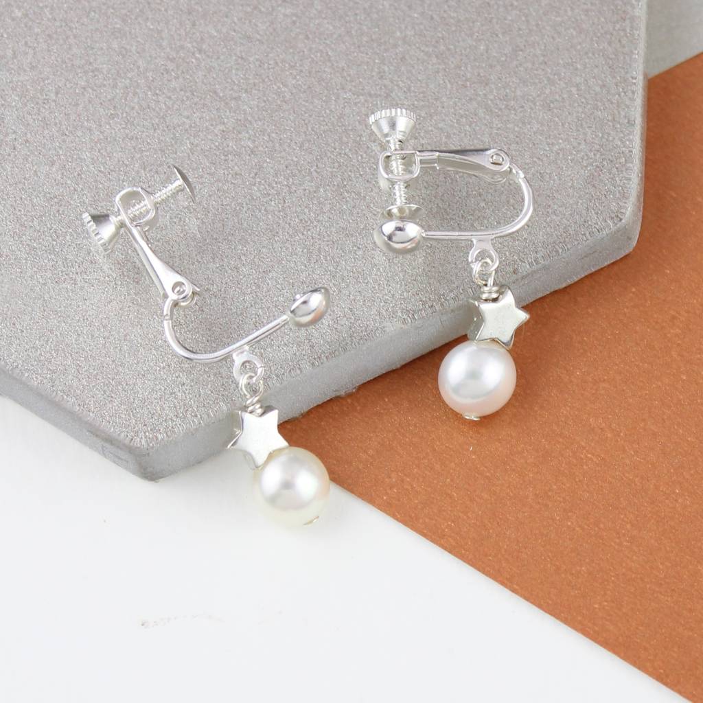 Pearl Drop Earrings With Star By Bish Bosh Becca