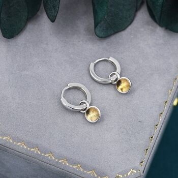 Sterling Silver Genuine Citrine Hoop Earrings, 5 of 11