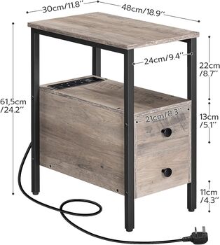 Narrow Side Table Bedside End Table Charging Station, 11 of 12