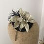 Light Gold And Black Leather Cocktail Hat 'Thea', thumbnail 1 of 10
