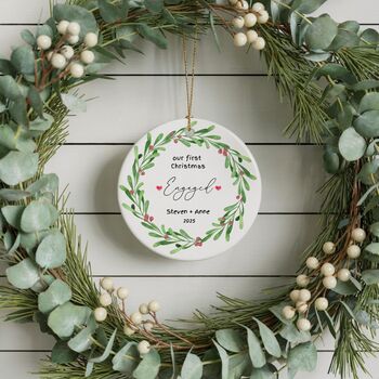 Personalised Our First Christmas Engaged Ceramic Bauble, 6 of 6