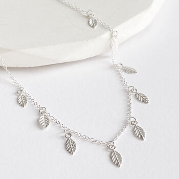 Leaf Charm Necklace In Sterling Silver, 3 of 5