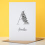 Floral Initial And Name Greetings Card, thumbnail 3 of 8