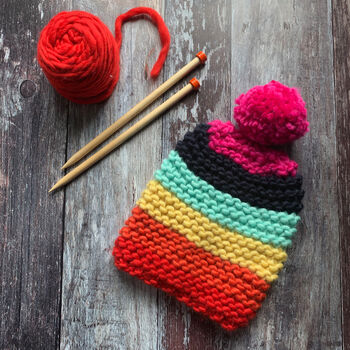 Rainbow Merino Wool Beginner Hat And Scarf Kit, 2 of 2