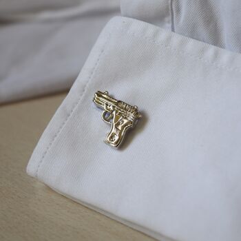 Silver Gun Cufflinks Men Gift 316 L Stainless Steel Bold Statement Accessory, 3 of 4