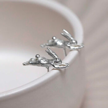 Sterling Silver Leaping Hare Stud Earrings, 6 of 7