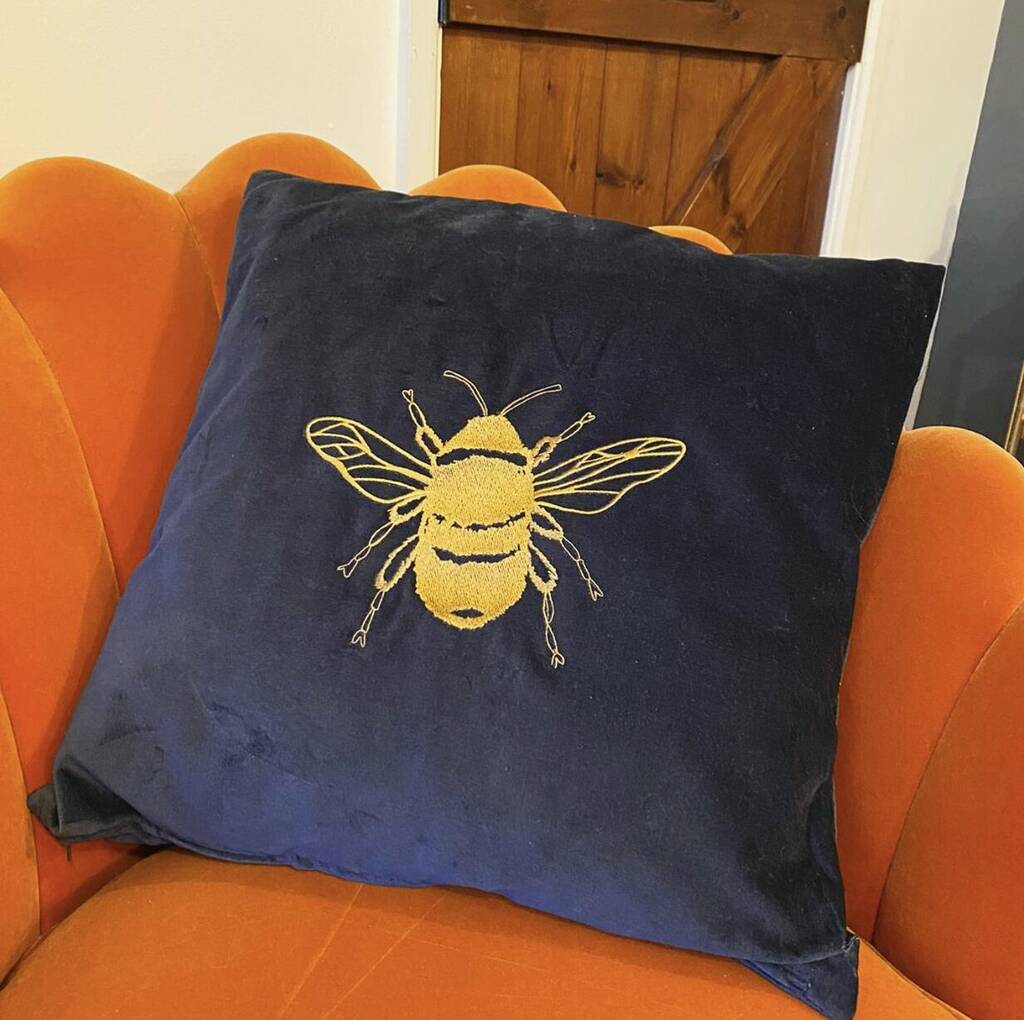 Embroidered Velvet Bee Cushion By Emma Warren