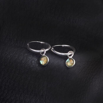 Hoop Earrings With Labradorite Charm, 2 of 5