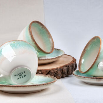 Green Set Of Two Porcelain Tea Cup With Saucer, 2 of 8