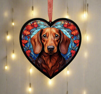 Dachshund Stained Glass Effect Heart Suncatcher, 7 of 9