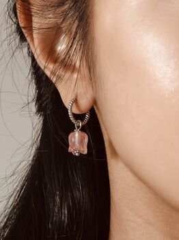 Strawberry Quartz Lily Twisted Huggie Hoop Earrings, 4 of 11
