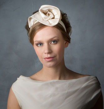 Minimalist Bridal Duchess Silk Satin Flower Headpiece, 2 of 2